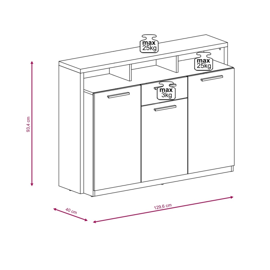Komoda LEBY ąžuolas Sonoma/balta