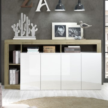Komoda LENOR 184x93x42 cm balta/šviesus ąžuolas
