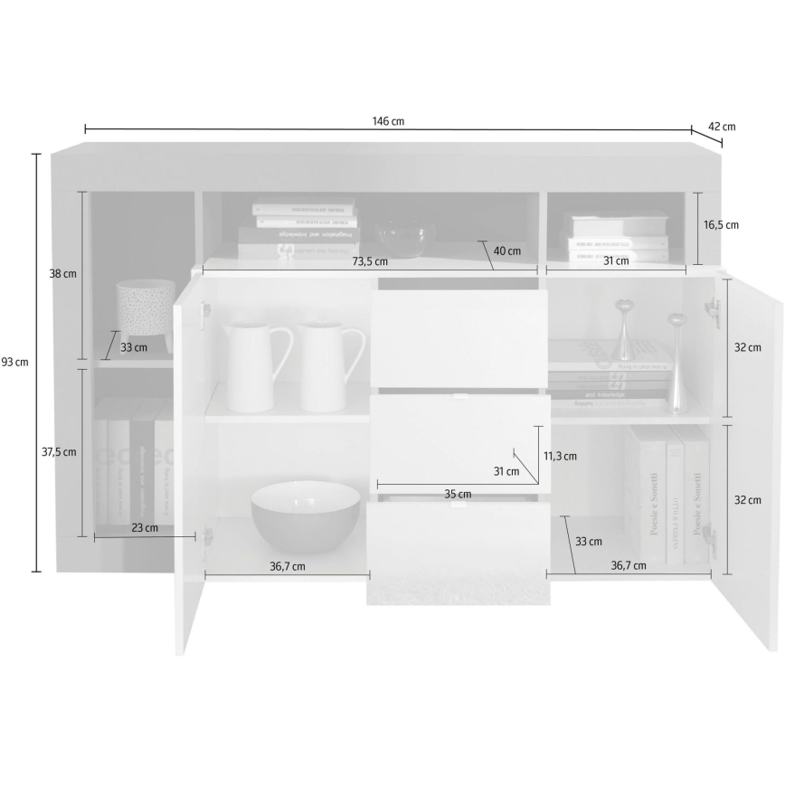 Komoda LENOR, balta/pilka, betono efektas