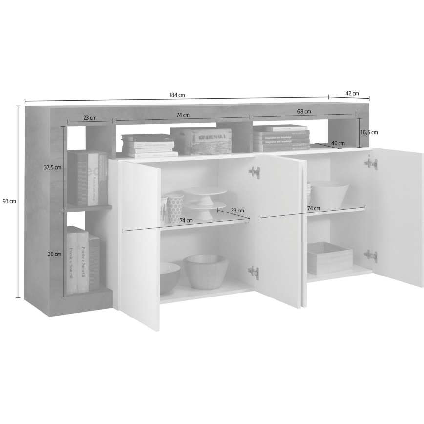 Komoda LENOR balta/pilka (betono efektas)