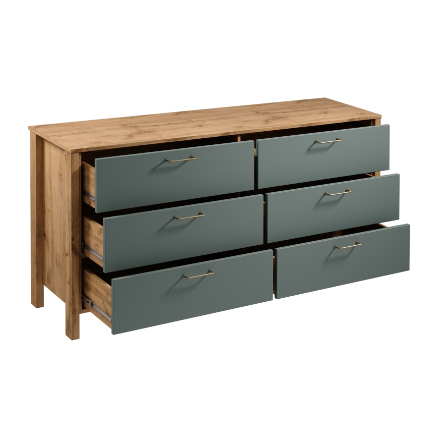 Komoda MENTA 170x81x47 cm ąžuolas wotan/žalia