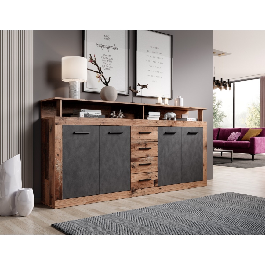 Komoda RUNA 190x96x32 cm tamsiai ruda/antracitas