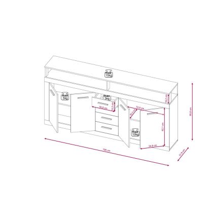 Komoda RUNA 190x96x32 cm tamsiai ruda/antracitas