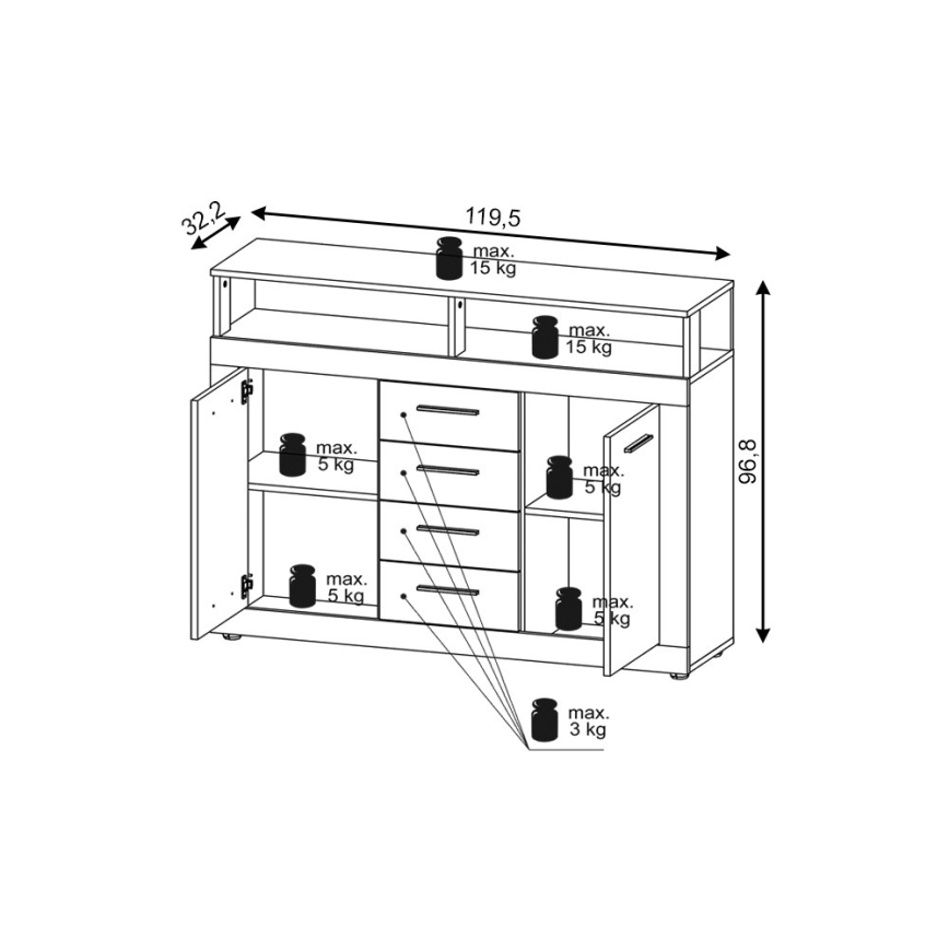 Komoda RUNA ąžuolas sonoma/balta