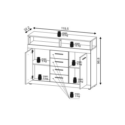 Komoda RUNA tamsiai ruda/antracitas