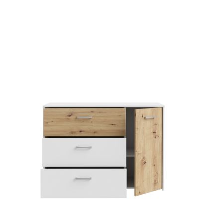Komoda su stalčiais URO ąžuolas artisan/ balta