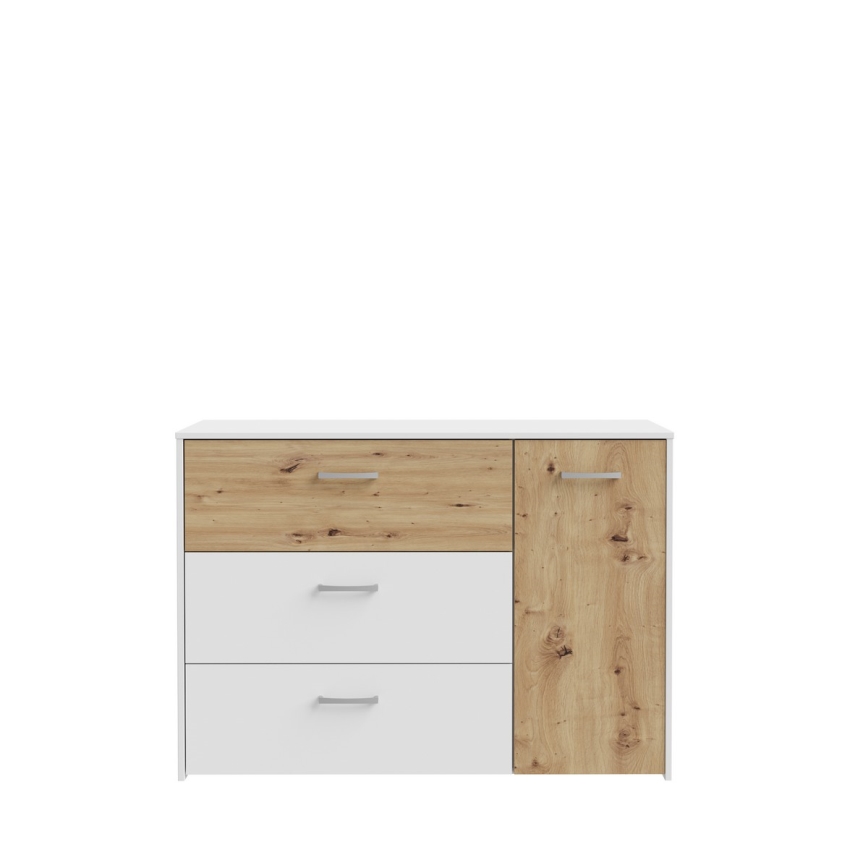 Komoda su stalčiais URO ąžuolas artisan/ balta