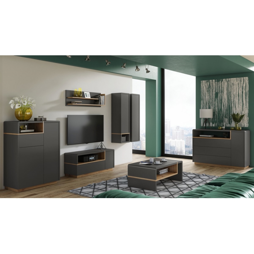 Komoda su stalčiumi FRED antracitas/ąžuolas artisan