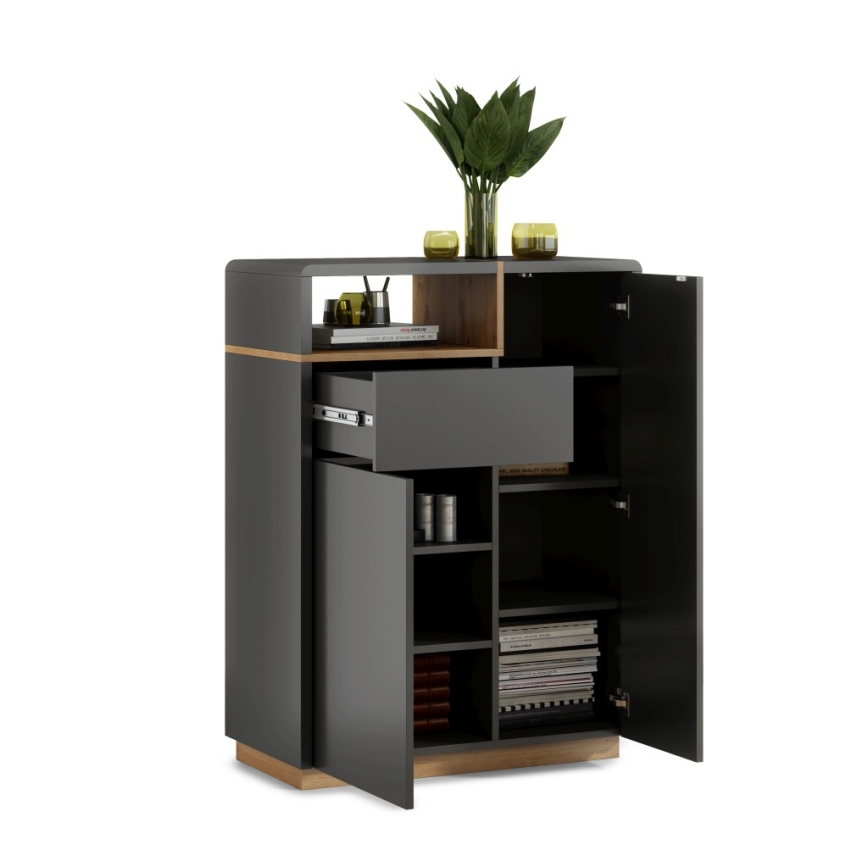 Komoda su stalčiumi FRED antracitas/ąžuolas artisan