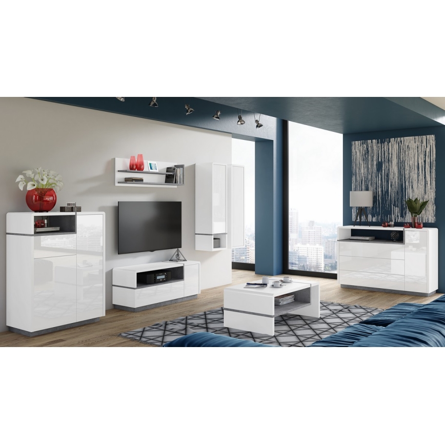 Komoda su stalčiumi FRED, balta/pilka