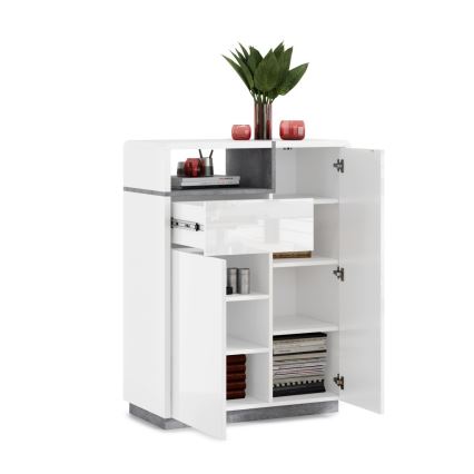 Komoda su stalčiumi FRED, balta/pilka