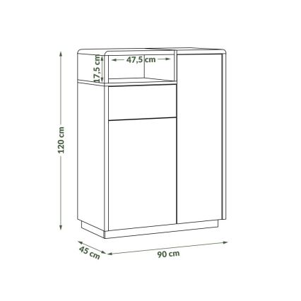 Komoda su stalčiumi FRED, balta/pilka