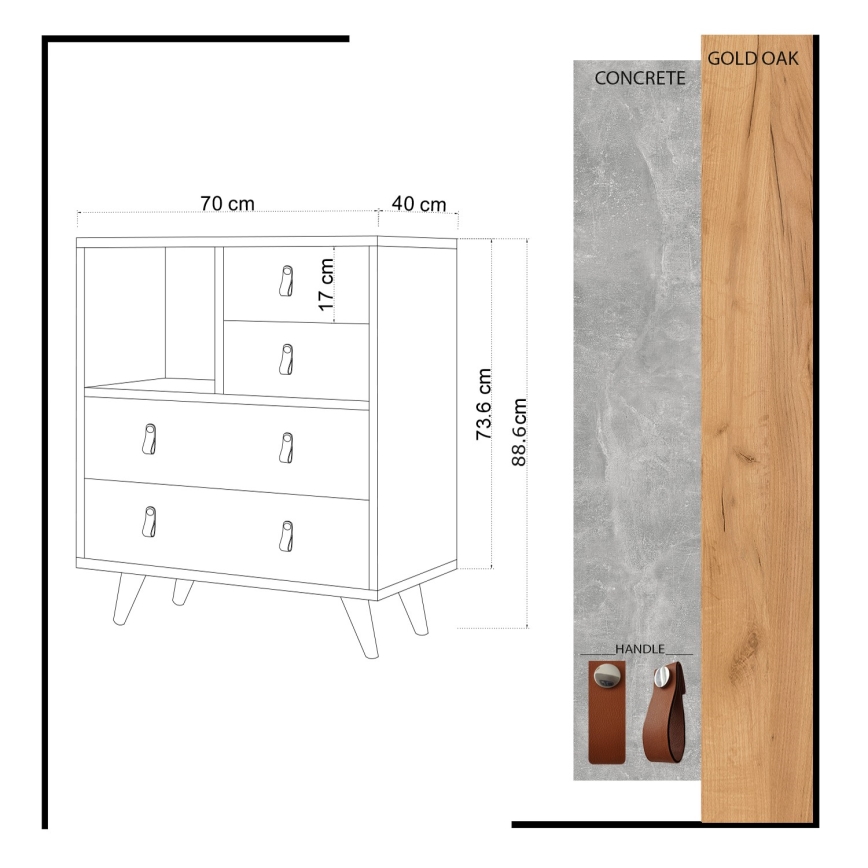 Komoda WITLOF 87x70 cm ruda/pilka