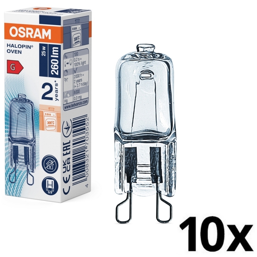 Komplektas 10 vnt. orkaitės lempučių HALOPIN G9/25W/230V 2700K - Osram