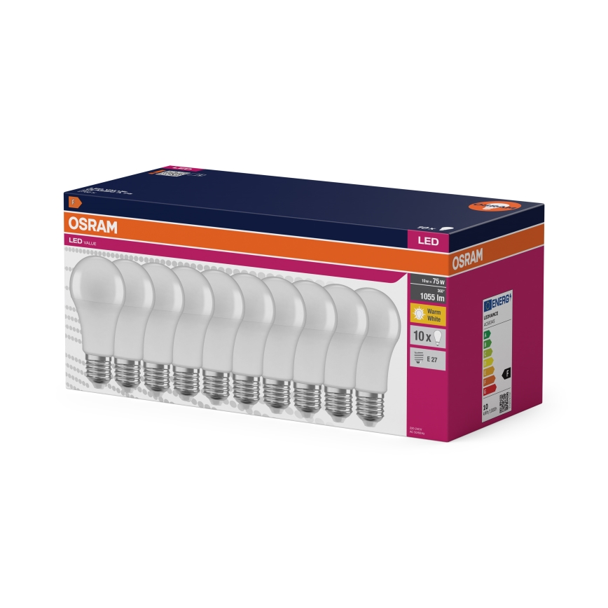 Komplektas 10x LED lemputės CLASSIC A75 E27/10W/230V 2700K - Osram