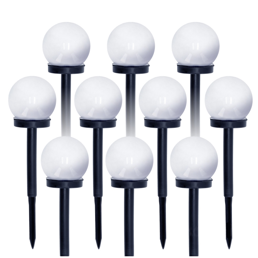 KOMPLEKTAS 10x LED šviestuvas, įkraunamas saulės energija LED/0,12W/1,2V 6500K IP44 40 mAh juoda/balta