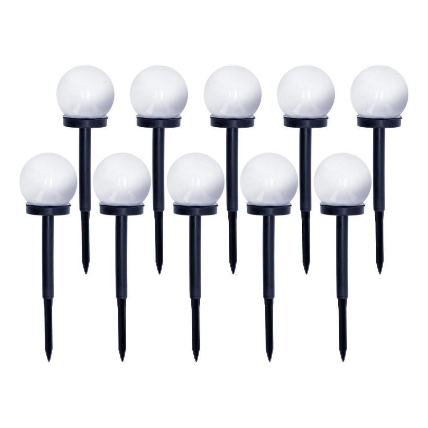 KOMPLEKTAS 10x LED šviestuvas, įkraunamas saulės energija LED/0,12W/1,2V 6500K IP44 juoda/balta