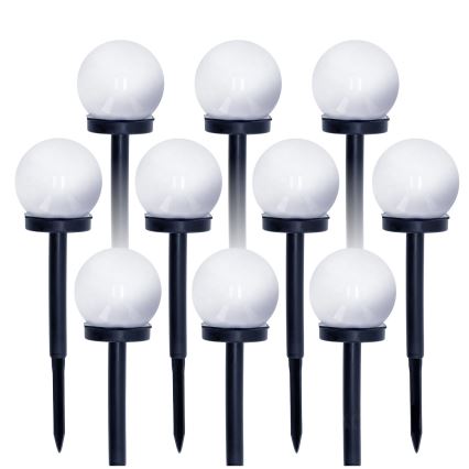 KOMPLEKTAS 10x LED šviestuvas, įkraunamas saulės energija LED/0,12W/1,2V 6500K IP44 juoda/balta