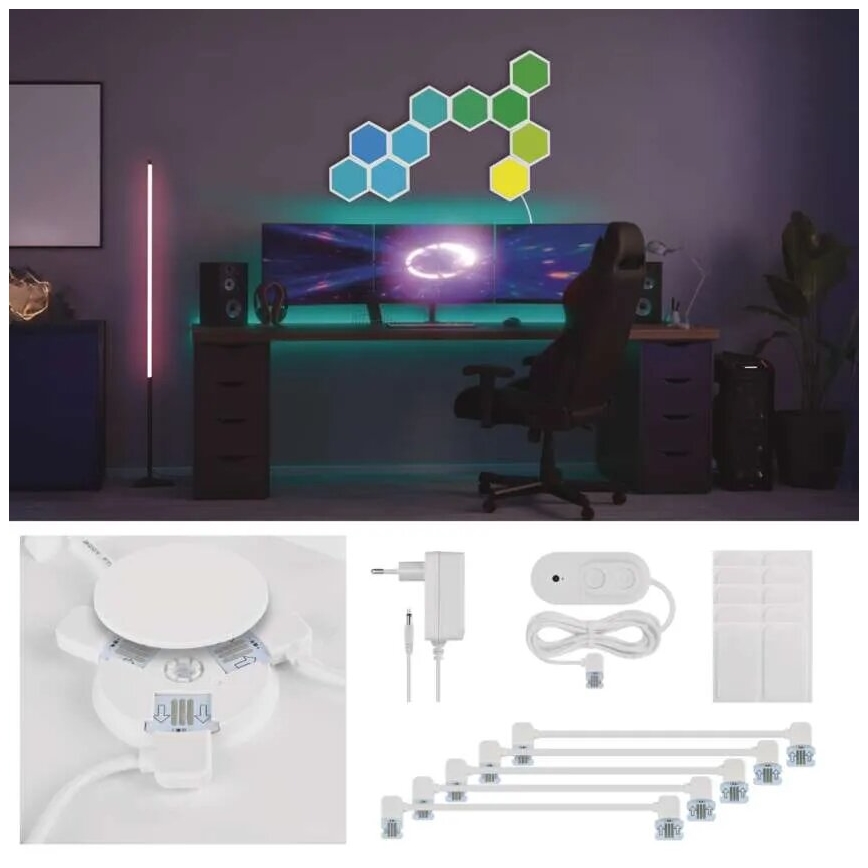 KOMPLEKTAS 10x RGBIC Pritemdymo panelė LED/1,9W/230V Wi-Fi Tuya
