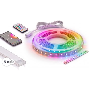 Komplektas: 1x dimeriuojama LED juosta RGBW NEO LITE MUSIC LED/24W/230V 5 m IP65 Wi-Fi Tuya + 5x įleidžiamas profilis po 1 m (sidabro/baltos spalvos) + nuotolinis pultas