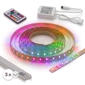Komplektas: 1x dimeriuojama RGBW LED juosta DIGITAL LED (9,6 W, 230 V, 3 m) + 3x įleidžiamas 1 m profilis (sidabrinis / baltas) + nuotolinio valdymo pultas