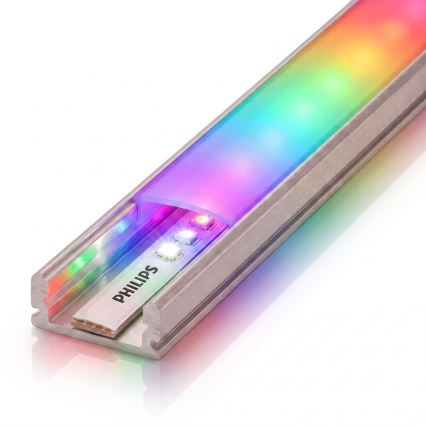 Komplektas 1x dimeriuojama LED RGBW juosta Philips Hue WHITE AND COLOR AMBIANCE LED/20W/230V 2 m + 2x įleidžiamas profilis 1 m sidabrinė/balta