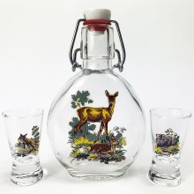 KOMPLEKTAS 1x stiklas butelis ir 2x stikliukas šotams permatoma su gyvūno motyvu