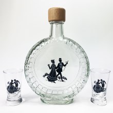 KOMPLEKTAS 1x stiklas butelis kampinis ir 2x stikliukas šotams permatoma su poros motyvu