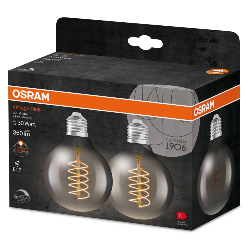 Komplektas 2 vnt. dimeriu reguliuojamų LED filamentinių lempučių E27/7,8W/230V 1800K - Osram
