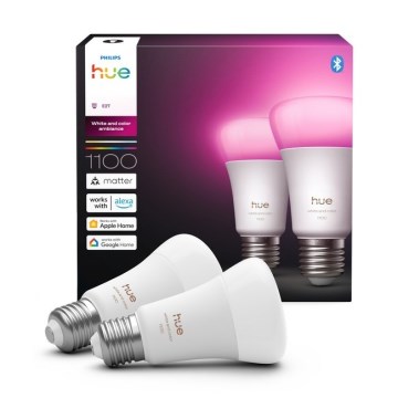 Komplektas (2 vnt.) dimeriuojamų Philips Hue WHITE AND COLOR AMBIANCE LED lempučių E27/8,1W/230V 1000-20000K