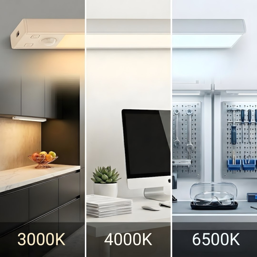 Rinkinys (2 vnt.) Įkraunamas VIRO LED baldų apšvietimas su judesio ir sutemos jutikliu LED/1W/3,7V 800 mAh 3000/4000/6500K 20 cm balta