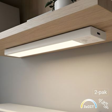 Rinkinys (2 vnt.) Įkraunamas VIRO LED baldų apšvietimas su judesio ir sutemos jutikliu LED/1W/3,7V 800 mAh 3000/4000/6500K 20 cm balta
