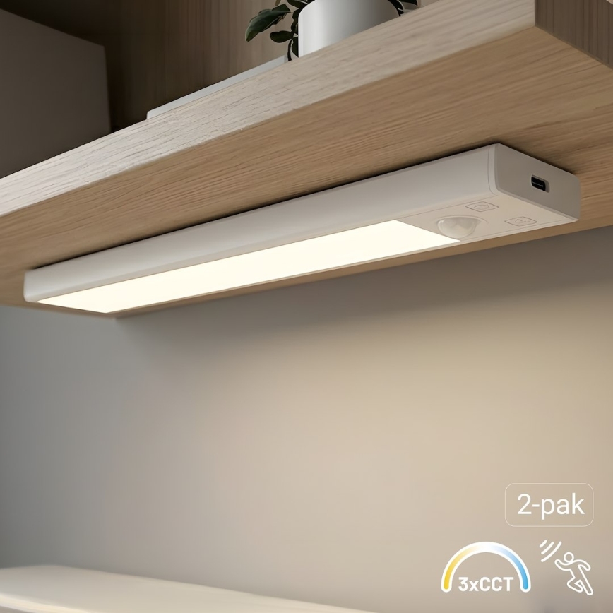 Rinkinys (2 vnt.) Įkraunamas VIRO LED baldų apšvietimas su judesio ir sutemos jutikliu LED/1W/3,7V 800 mAh 3000/4000/6500K 20 cm balta