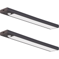 Komplektas 2 vnt. įkraunami LED baldų šviestuvai su judesio ir sutemos jutikliais VIRO LED/1,2W/3,7V 800 mAh 3000/4000/6500K 30 cm juodi