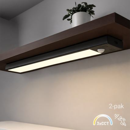 Rinkinys 2 vnt. įkraunami LED baldų šviestuvai su judesio ir prieblandos jutikliu VIRO LED/1,2W/3,7V 800 mAh 3000/4000/6500K 30 cm juodi
