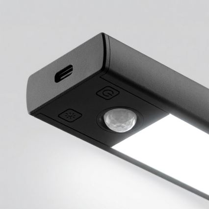 Rinkinys 2 vnt. įkraunami LED baldų šviestuvai su judesio ir prieblandos jutikliu VIRO LED/1,2W/3,7V 800 mAh 3000/4000/6500K 30 cm juodi
