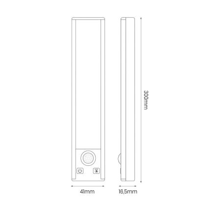 Rinkinys 2 vnt. įkraunami LED baldų šviestuvai su judesio ir prieblandos jutikliu VIRO LED/1,2W/3,7V 800 mAh 3000/4000/6500K 30 cm juodi