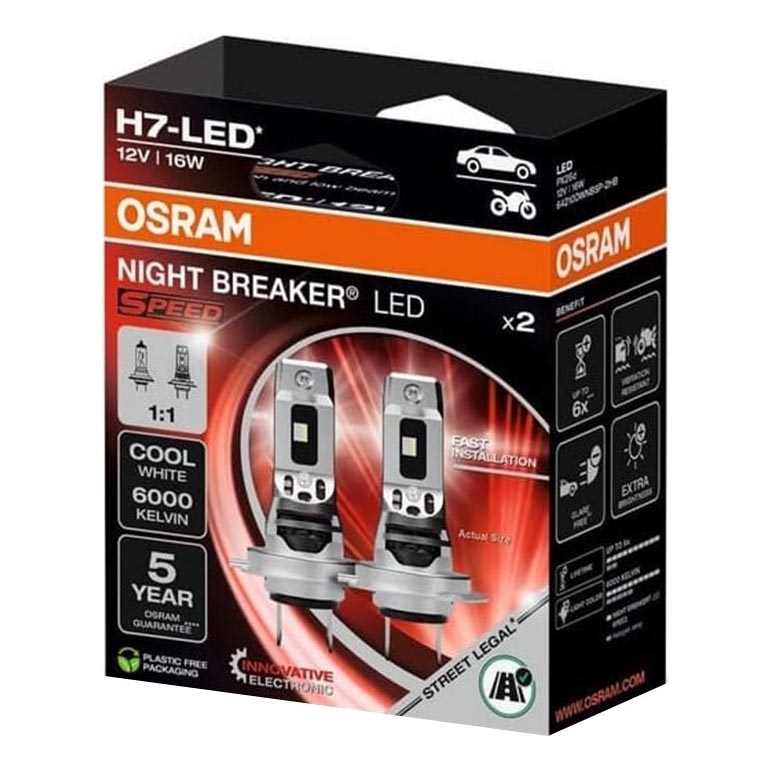 Komplektas: 2 vnt. LED automobilio lemputės NIGHT BREAKER SPEED H7 PX26d/16W/12V 6000K - Osram