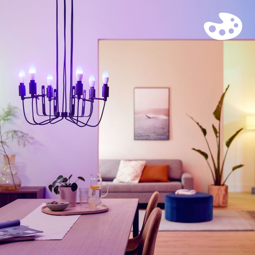 Rinkinys, 2 vnt. LED RGB reguliuojamų lempučių Philips SMART C37 E14/4,9W/230V 2200-6500K CRI 90