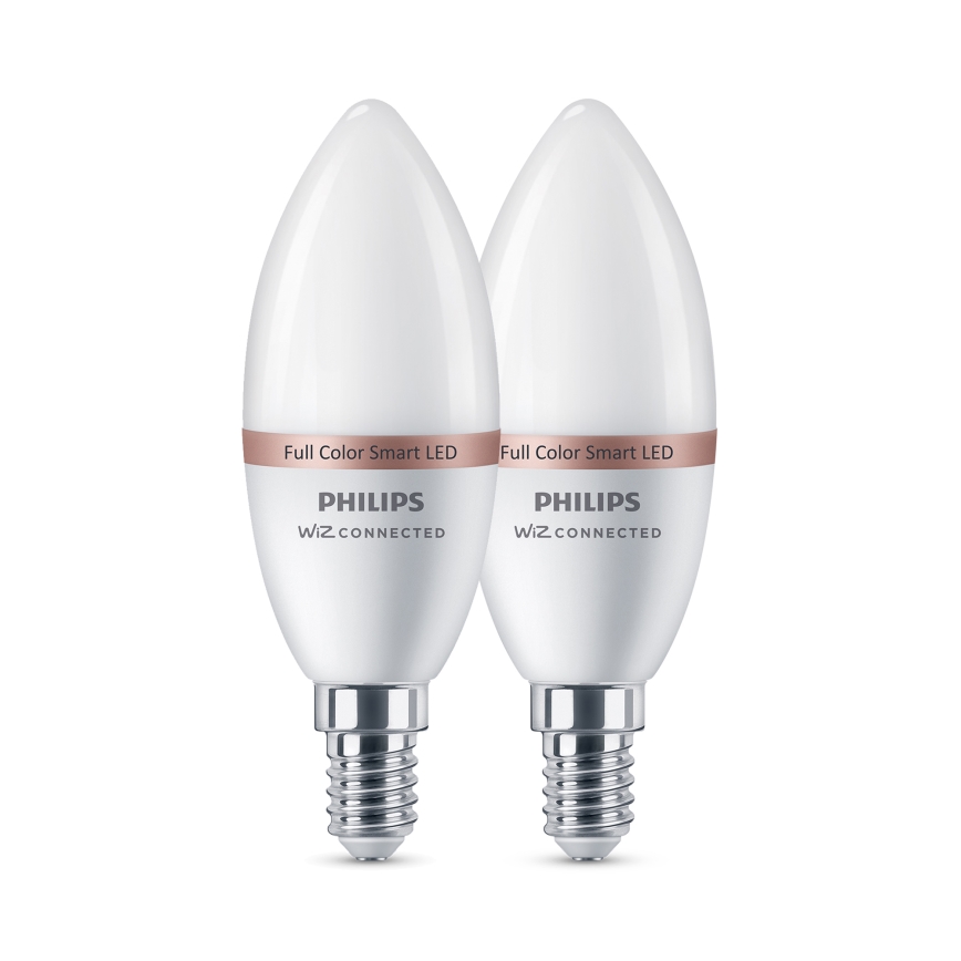 Rinkinys, 2 vnt. LED RGB reguliuojamų lempučių Philips SMART C37 E14/4,9W/230V 2200-6500K CRI 90