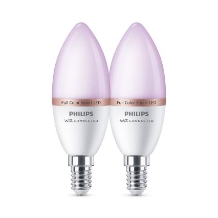 Rinkinys, 2 vnt. LED RGB reguliuojamų lempučių Philips SMART C37 E14/4,9W/230V 2200-6500K CRI 90
