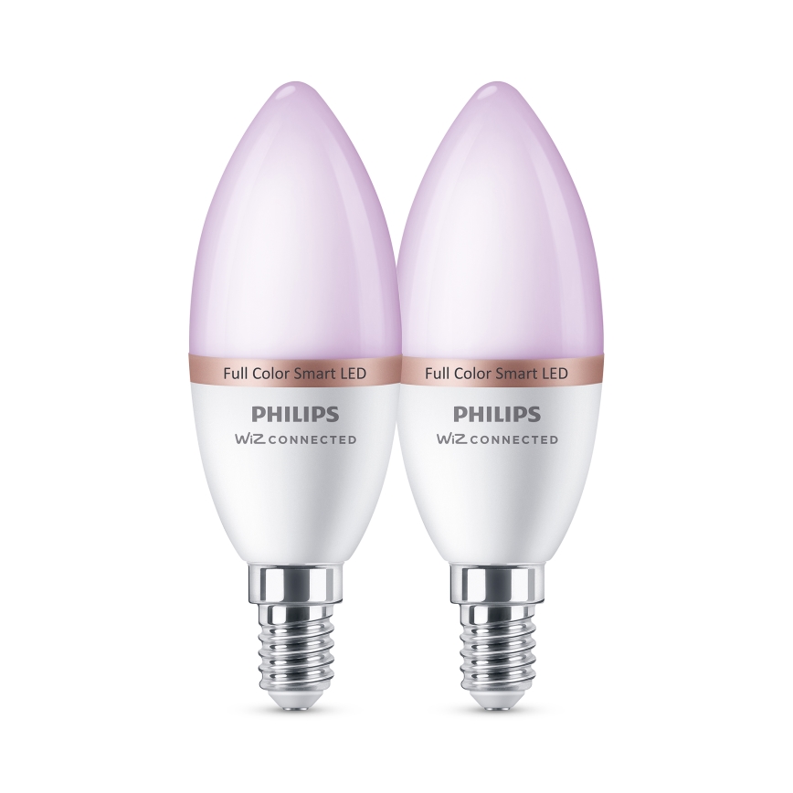 Rinkinys, 2 vnt. LED RGB reguliuojamų lempučių Philips SMART C37 E14/4,9W/230V 2200-6500K CRI 90