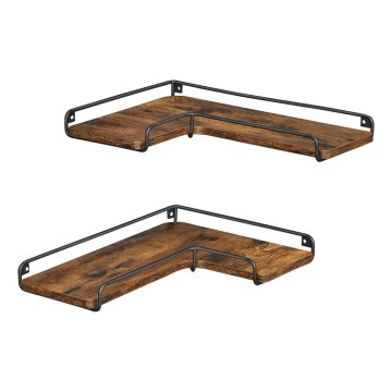 Komplektas (2 vnt.) sieninių lentynų SHELFY, 40x10x29 cm, ruda/juoda