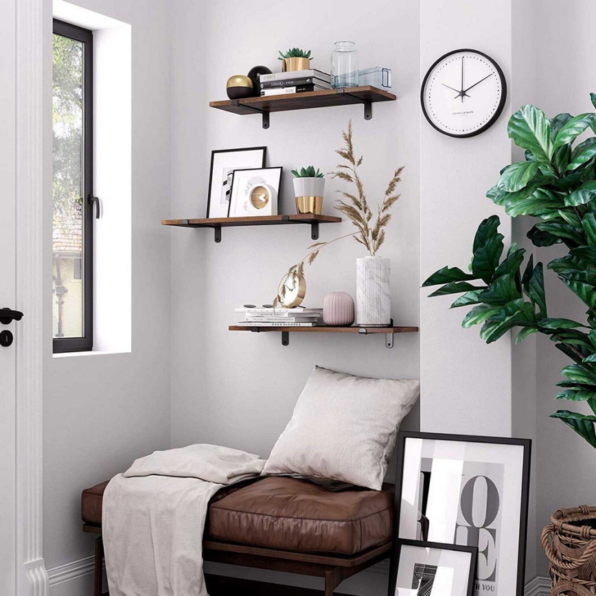 Komplektas: 2 vnt. sieninių lentynų SHELFY, rudos/juodos