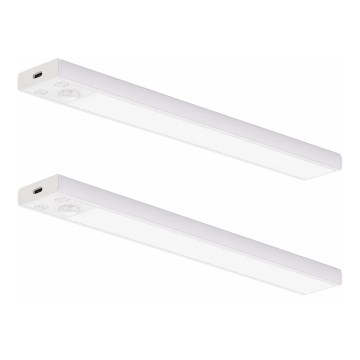 Komplektas 2 vnt. VIRO įkraunami LED baldų šviestuvai su judesio ir sutemų jutikliais, LED/1,2W/3,7V, 800 mAh, 3000/4000/6500K, 30 cm, balta