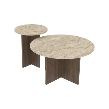 Komplektas 2 vnt. žurnalinių stalų PURO, Ø 40/70 cm, riešuto / smėlio spalvos