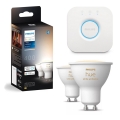 Komplektas (2 vnt.) — dimeriuojamos Philips Hue White Ambiance GU10 LED lemputės, 4,2W / 230V, 2200–6500K + Hue Bridge
