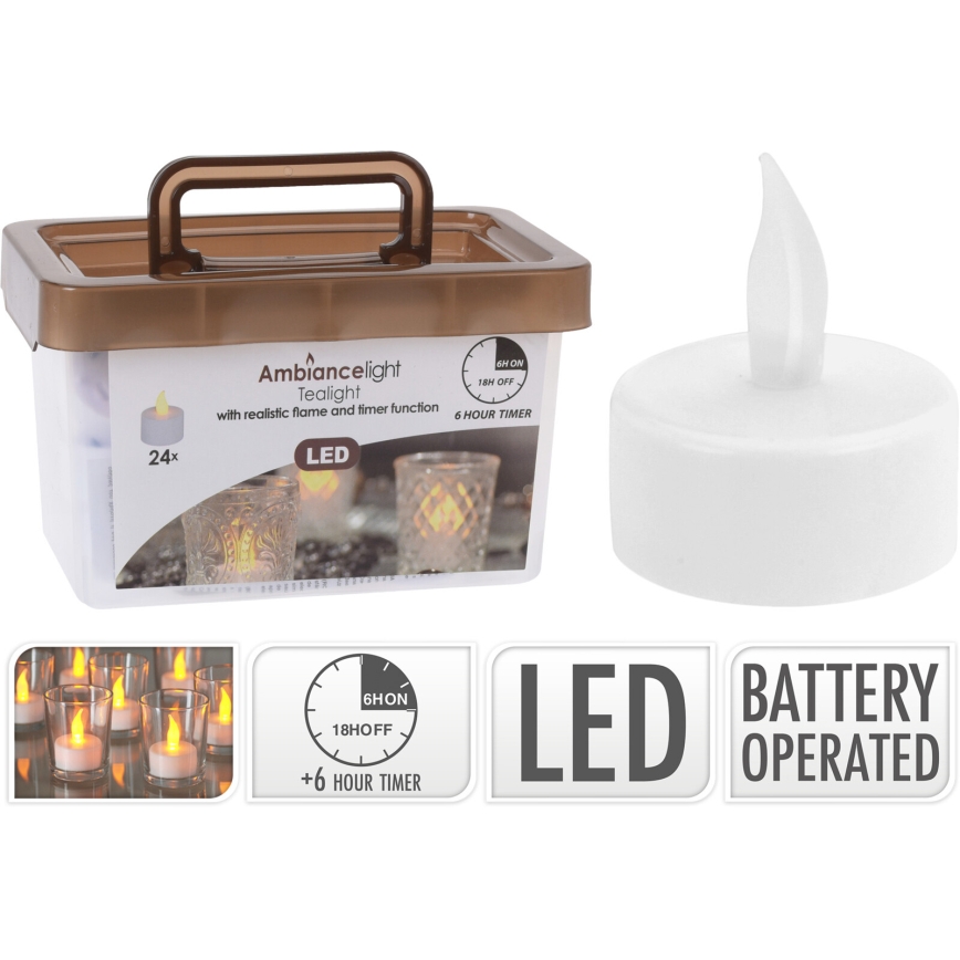 Komplektas 24 vnt. LED kalėdinių žvakelių, LED/1xCR2032, 3,8 cm, šiltai balta