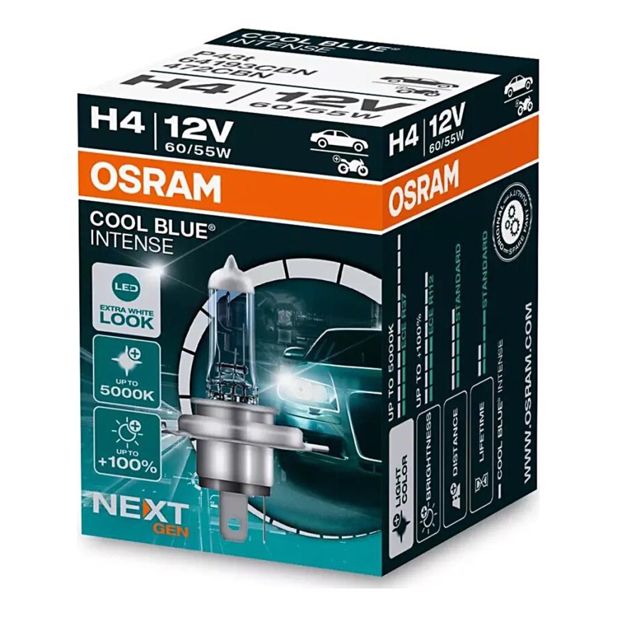 KOMPLEKTAS 2x Automobilio lemputė COOL MĖLYNA H4 P43t/60/55W/12V 5000K - Osram