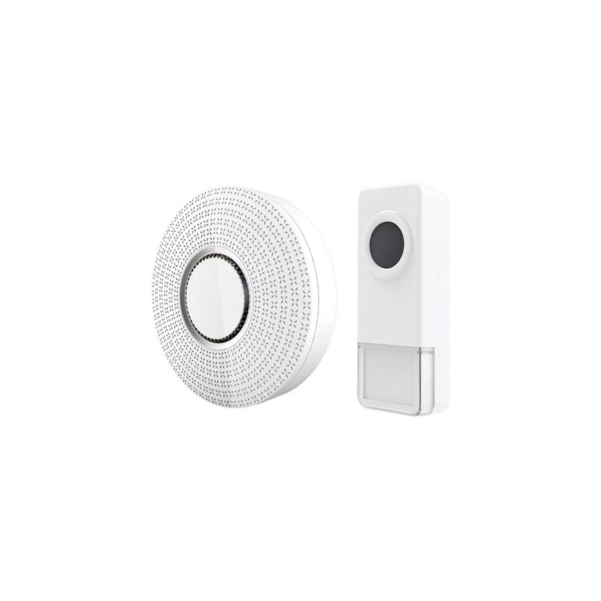KOMPLEKTAS 2x Bevielis prijungiamas durų skambutis 230V/1xA23 IP55 balta